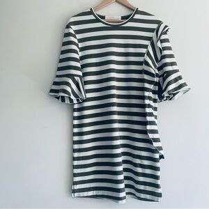 COOP by Frelise Cooper Khaki White Stripe Knee Length T Shirt Dress Women's SM